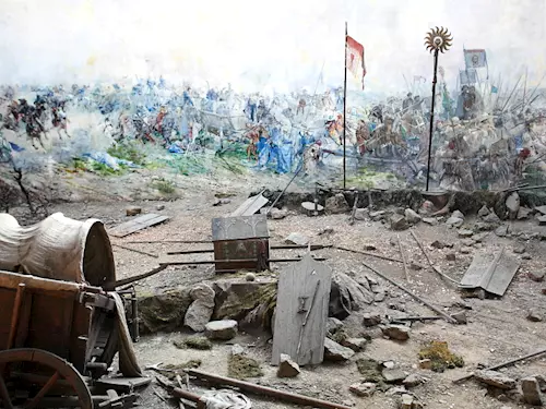 Pavilon s bitvou u Lipan na Výstavišti Holešovice