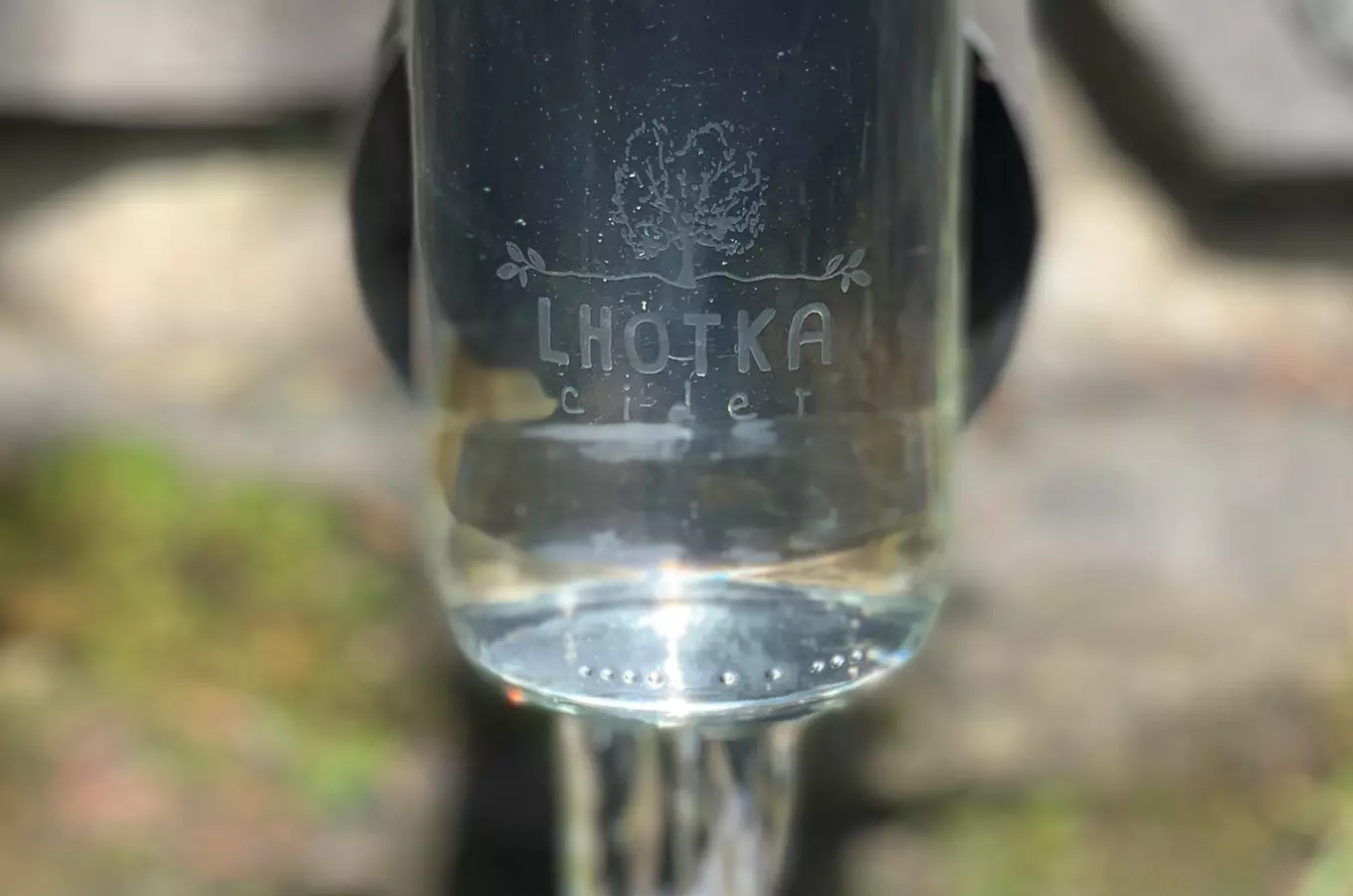 Moje sklenka ekologická bez nálepek a přesto Lhotka Cider - řemeslně pískovaná