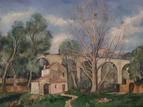 Josef Hubáček, Akvadukt, olej na plátně, 73 x 100 cm, GASK, Galerie Středočeského kraje, Kutná Hora