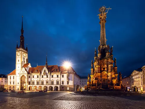 Horní náměstí v Olomouci se sloupem Nejsvětější Trojice