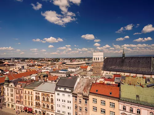 Výhled z olomoucké radniční věže na kostel sv. Mořice