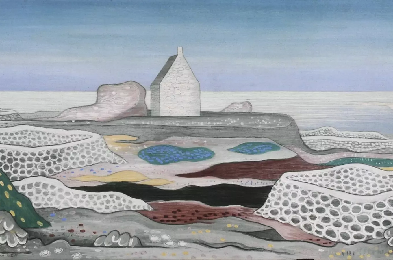 Jan Zrzavý, Domek na Ile de Sein, 1934, tempera, překližka, 55x100 cm, Gočárova galerie