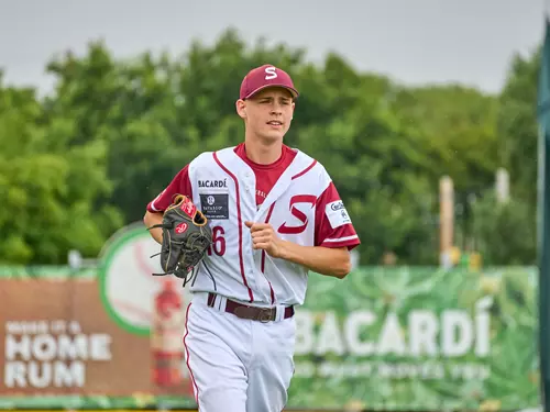 Baseballista klubu Skokani Olomouc během zápasu