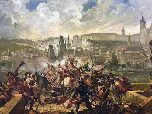 Obrana Prahy za švédského vpádu roku 1648.