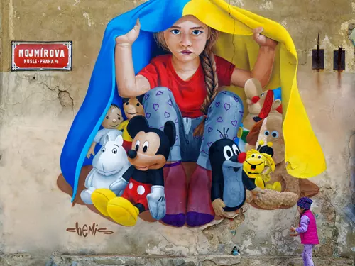Murál Ukrajinská holčička v pražských Nuslích
