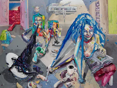Michael Rittstein, Tři sestry, 2024, akryl na plátně, 180 x 240 cm